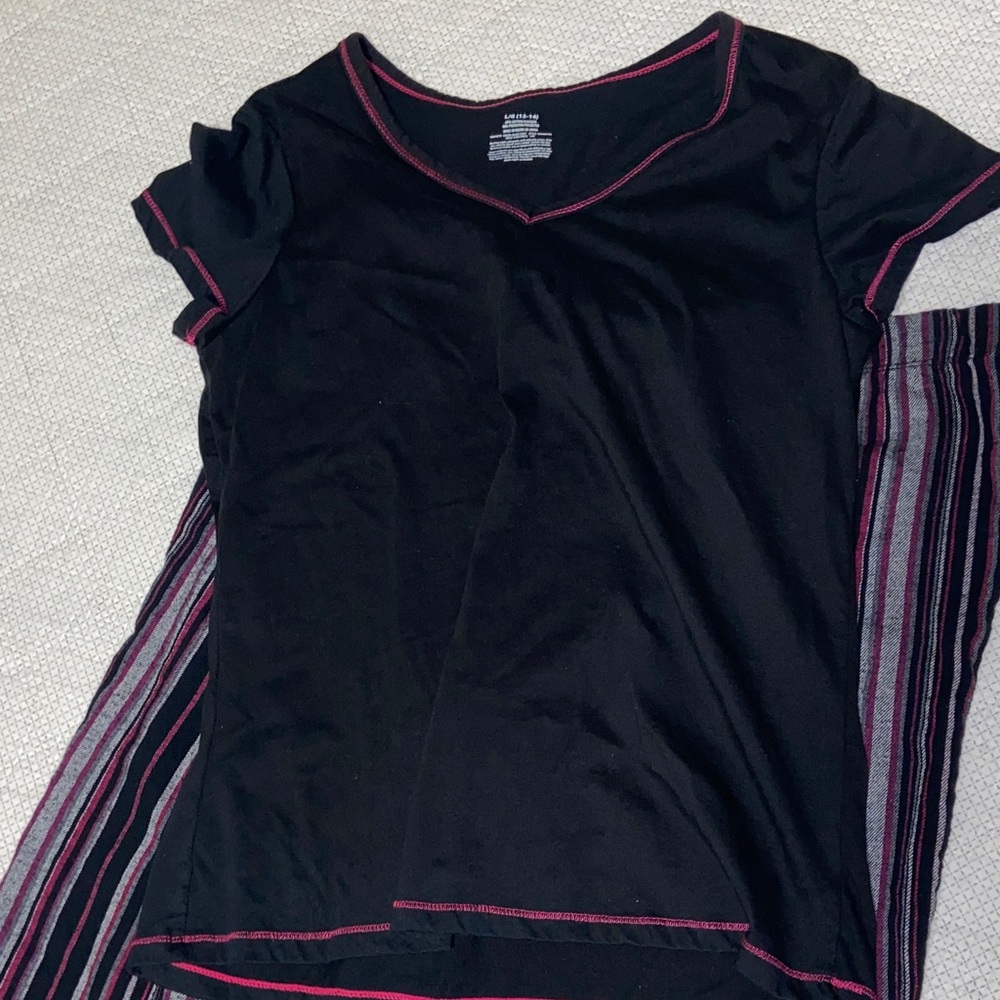 Womens Navy and Pink Stripe Pajama Set - Picture 3 of 5
